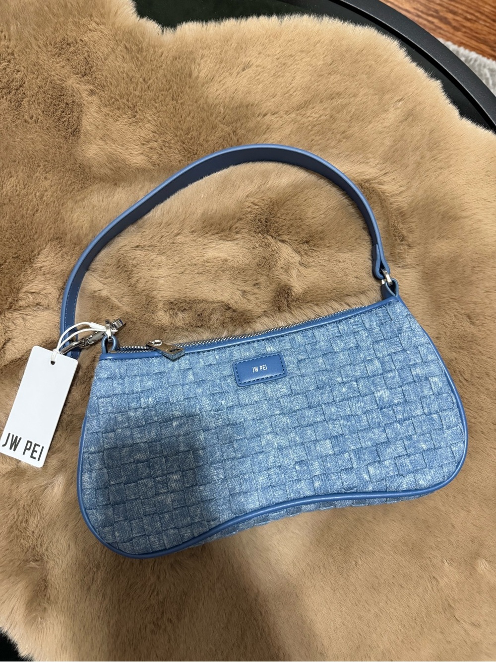 JW PEI Light Blue Woven Shoulder Bag